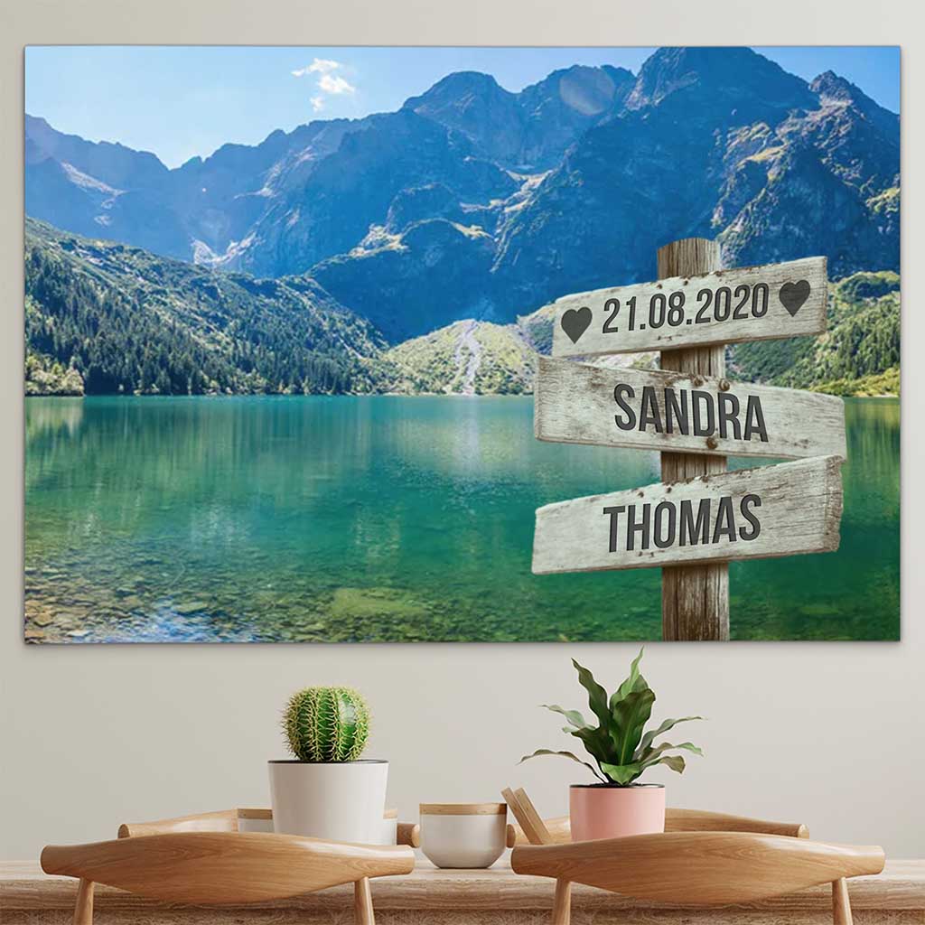 Personalisierte Leinwand "Bergsee Paar"