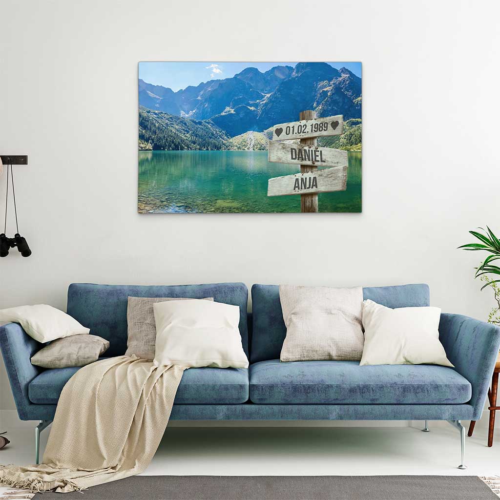 Personalisierte Leinwand "Bergsee Paar"